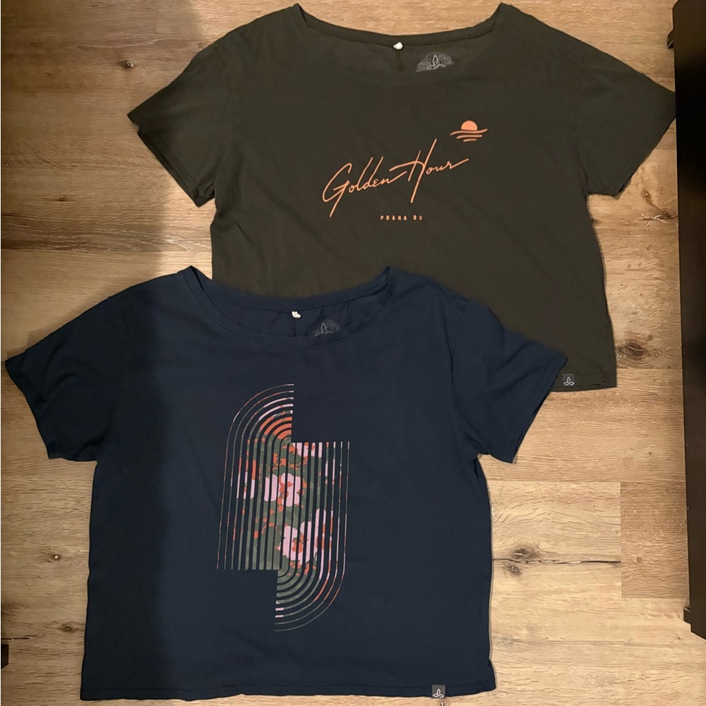 Prana Organic Cotton Short Sleeve Graphic Floral & Golden Hour T-Shirt 2pc Set
